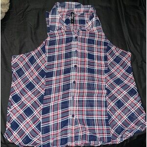 Aeropostale Pretty Little Liars Blouse Plaid Sleeveless Blouse Red White Blue XL